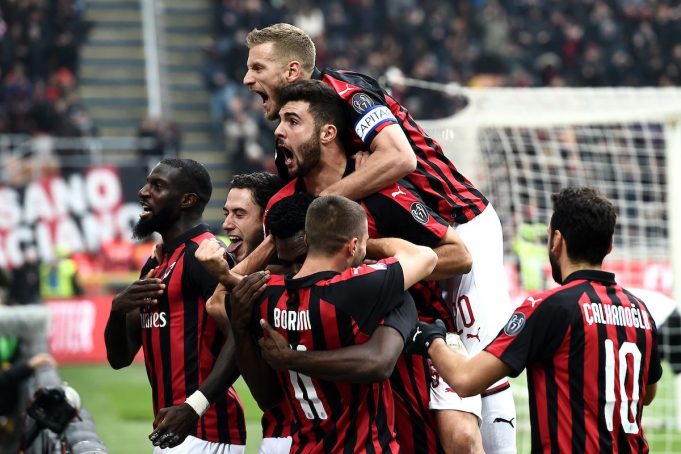 Esultanza dei giocatori del Milan (foto: Image Sport / Insidefoto)