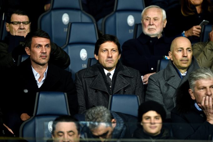 Paolo Maldini, Leonardo e Ivan Gazidis in tribuna (Foto Image Sport / Insidefoto)